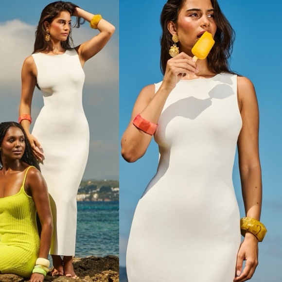 House of CB Noli White‎ Stretch Knit Maxi Dress NWOT Size L - Picture 3 of 15